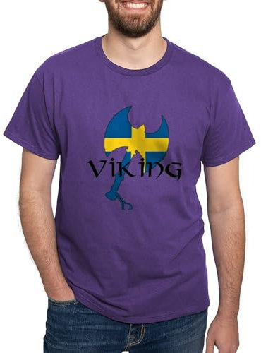 CafePress Swedish Viking Axe Dark T Shirt Men's Traditional Fit Dark Casual Tshirt Purple