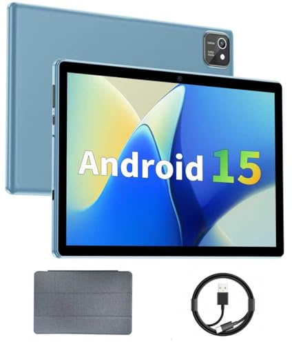 aiprotablet Tablet 10 inch Android 15 Tablets, 12GB RAM 64GB ROM 1TB Expand, Quad-Core Processor, 1280x800 LCD Touch Screen, WiFi 5, Dual Camera, BT5.0, 6000mAh Battery (Blue)