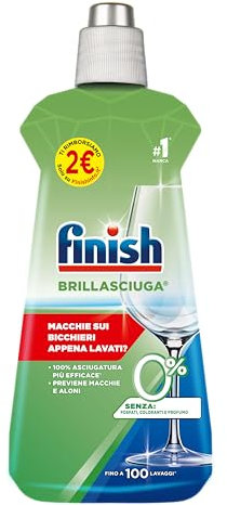 Finish Brillantante Lavastoviglie, 1 Brillantante 0% 500 ml, Additivo per lavastoviglie per stoviglie asciutte e brillanti