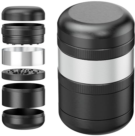 Viberium Grinder Metallo 60 mm- Grinder Belli Tritino, Grinders Kit Original, Accessori per Erbe, Herb Crusher Professionale, Macinino, 4 Pezzi - Nero