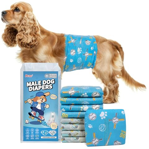 Dono Dog Nappies Male, 30% widened, 20 Count Dog Belly Bands Disposable, Dog Diaper Wraps, 2 Style Designs, Super Absorbent, Leak-proof Nappies for Dogs, Incontinence, Travel, Training, M (45-63 cm)