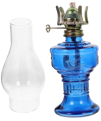 IMIKEYA Lampe à Pétrole Vintage en Verre L555 Bleu Foncé, Lampe à Huile Décorative Rétro, Éclairage D’intérieur pour Décoration De Table, Ambiance Chaleureuse,