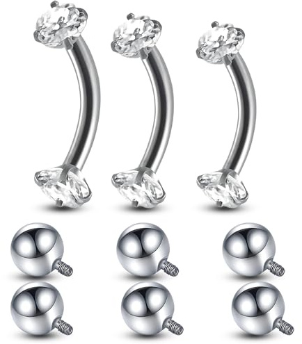 TZMFHD 9-Piece Rook Piercing Jewellery Set, Vertical Labret Lip Bars and Eyebrow Piercing with Cubic Zirconia, Curved Barbell Piercing for Daily Wear and Special Occasions