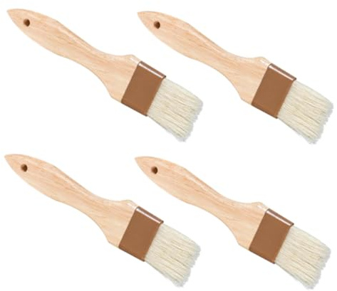 Cabilock Brochas para Cocinar y Hornear 4 Piezas Pequeño Mango De Madera Cepillo De Cerdas Naturales Resistente Al Calor para Untar Aceite Salsa Barbacoa y Repostería