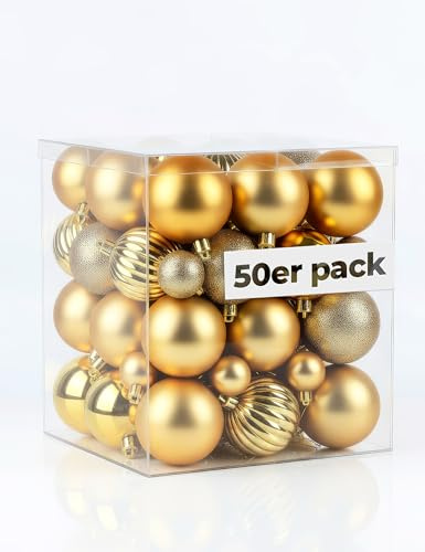 4smile Weihnachtskugeln 50er Gold mit 4 Designs glänzend matt glitzernd Kürbiskugeln 3 4 6cm edle Christbaumkugeln hochwertige Weihnachtsdeko für Festtage