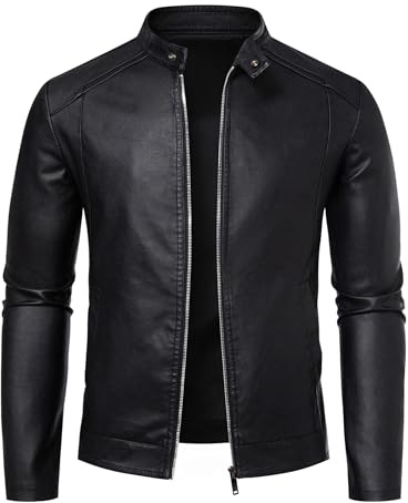 Zbrandy Mens Leather Jacket Faux Leather Motorcycle Jackets Stand Collar Biker Coat Outwear Black XL