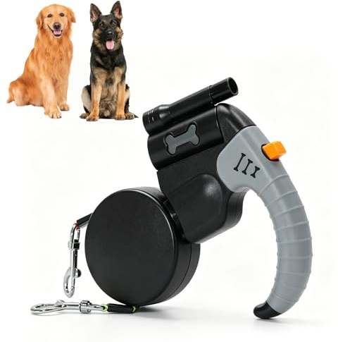 3 m dubbla infällbara hundkoppel, dubbla koppel för 2 hundar, rullkoppel med LED-ljus, utdragbart hundkoppel för 2 hundar, halkfritt handtag för promenader och träning små hundar upp till 30 kg