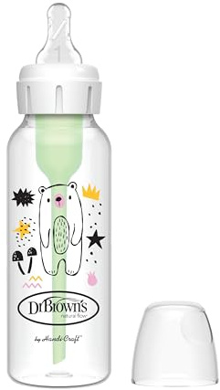 Dr. Brown’s Biberón Anticólicos de Boca Estrecha Options+ Oso 250 ml - Sistema Patentado con Ventilación Interna - Tetina Nivel 1 de Flujo Lento +0 Meses - Silicona Médica y Polipropileno Sin BPA