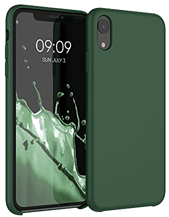 kwmobile Hülle kompatibel mit Apple iPhone XR Hülle - Silikon Handy Case - Handyhülle weiche Oberfläche - kabelloses Laden - Dunkelgrün