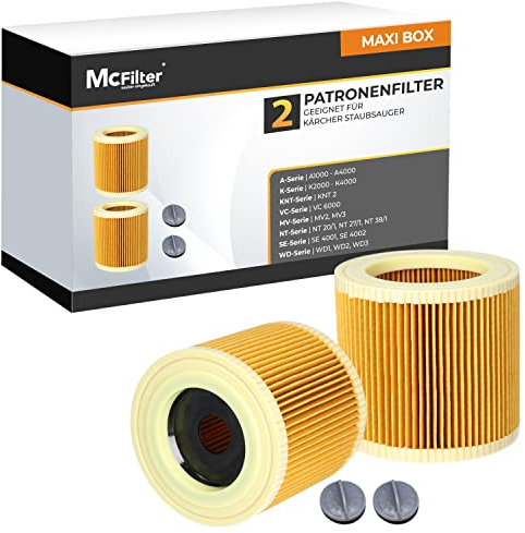 McFilter | 2x Filtro de cartucho adecuado para aspiradora Kärcher WD1 WD2 WD3 3.200 3.500 P Premium Extension Kit MV2 MV3 A2054 A2101 A2254 A2604 SE 4001 SE 4002 | sustituido 6.414-552.0 -547.0-772.0