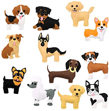 Keyohome Felt Sewing Craft Kit, Animal Sewing Craft Kit for Kids DIY Sewing Felt Animals Fun Crafts Educational Sewing Kit for Beginner Children (Dog)