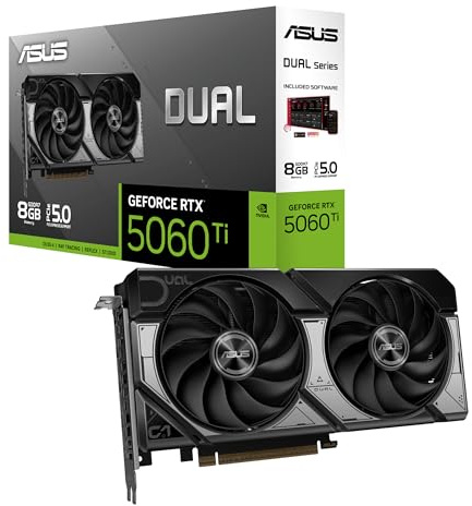 ASUS Dual NVIDIA GeForce RTX 5060 Ti, Scheda Grafica da 8 GB GDDR7, 128 Bit, PCIe 5.0, 2,5 Ventole Axial-Tech, 1 HDMI 2.1, 3 DisplayPort 2.1, Software GPU Tweak III, Bianco, DUAL-RTX5060TI-8G