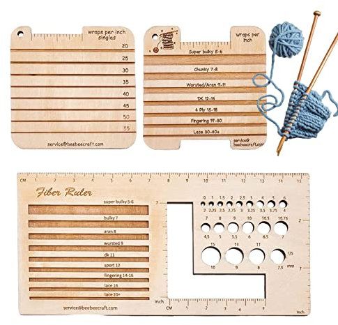 Fukamou Strumento misuratore per Ferri da Maglia | Contatore in Calibro e Righello per Ferri da Maglia in Legno Americano,Strumenti per Maglieria multifunzionali durevoli per Maglieria a Maglia