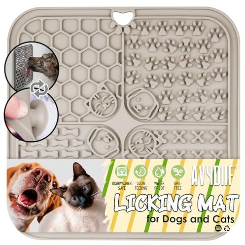 Leckmatte Hund, schleckmatte Katze mit Saugnäpfeln, Anreicherung Spielzeug für Erdnussbutter Joghurt, lebensmittelecht & spülmaschinenfest(Beige, 1 stück)