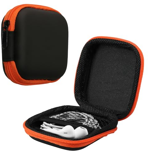kwmobile Funda Protectora rígida Compatible con Auriculares In-Ear - Estuche Protector Duro para audífonos en Naranja/Negro