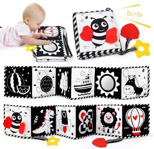 Ballery Giochi Neonato 0-6 Mesi, Giochi Passeggino Neonati, Bianco e Nero Neonati Giochi, Double Sided Bianco e Nero Alto Contrasto Libro Neonato Sensoriale Giocattoli per 0-12 Mesi
