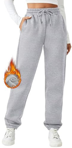 PINSPARK Damen Jogginghose Sporthosen Lange Yoga Hosen Loose Casual Trainingshose Fitness High Waist Jogger Laufhosen Modern Hellgrau M