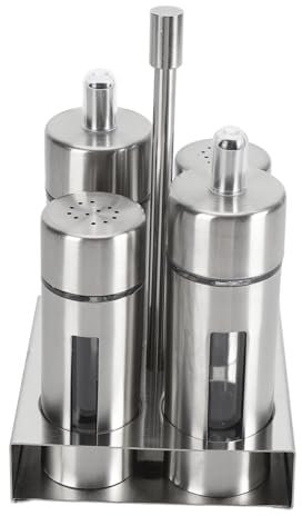 Spargispezie in acciaio inox 304 con finestra di visualizzazione, pepiera, saliera e pepe con fori regolabili per condimento, picnic (4 bottiglie)