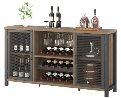 Mudmasa Küchenschrank Buffetschrank Sideboard Barschrank, Küchekommode Holz, mit 2 Türen, Weinschrank Beistellschrank für Wohnzimmer, Küche, Esszimmer, 35 x 140 x 82 cm