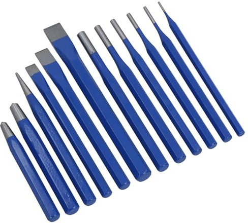 Lot de 12 poinçons et burins à froid coniques