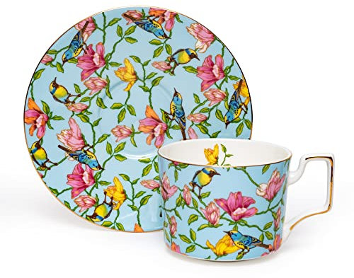 LJIMICAORO 8oz Floral Bone China Tea Cup Set for Women Mom Tea Party