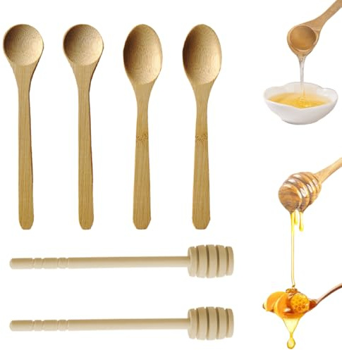 Lot de 6 cuillères à miel, cuillères à miel, Agitateurs à Miel en Bois Cuillères à Miel Cuillères à Miel en Bois Bâtonnets, bâtonnets mélangeurs en spirale de miel, distributeur de miel et de sirop