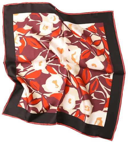 Prettystern Homme Femme Bandana Echarpe été printemps Petit Foulard Carré en Crêpe Satin de Soie 52. bordeaux noir