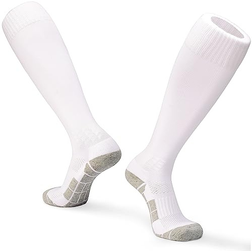 GRPSKCOS 1 paire de chaussettes de football pour enfants - Chaussettes de football respirantes - Longueur genou - Pour tennis, rugby, hockey - 31-46, #2 blanc., 31-34