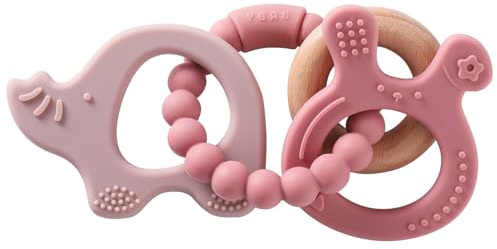 Bitring för bebisar, bitring för spädbarn från 3 månader, silikongreppande baby, kylande bitleksak för smärtlindring, massage och stimulering av tandkött (rosa)