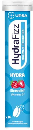 UPSA Hydrafizz Hydra Integratore Reidratazione Rapida – 16 Compresse Effervescenti al Gusto Fragola con Magnesio, Potassio, Sodio e Cloruro – Contro Stanchezza, Crampi e Perdita di Liquidi