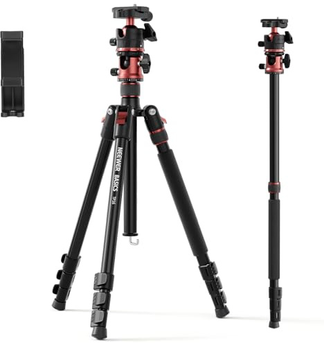 NEEWER BASICS 180 cm stativ monopod med mittkolumn och kulhuvud, snabbfrigörande DSLR-hållare stativ kompatibel med telefon resa videoinspelning, 8 kg maximal belastning, TP16