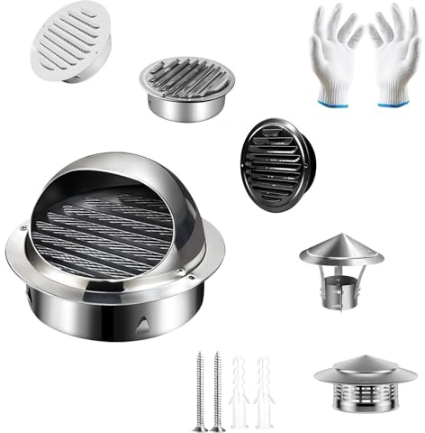 Cubierta de Ventilación Acero Inoxidable Acero Inoxidable 304 Rejilla De Ventilacións Extractor Campana Chimenea Sombrero Techo Sombrerete de Chimeneas para Cocina(Hemispherical Silver,150mm)