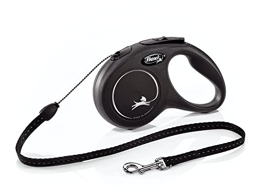 FLEXI New Classic Cord Retractable Dog Leash for Small Dogs up to 26 lbs. – 16 ft., Black | Tangle-Free Pet Walking Leash with One-Handed Brake, Pause, Lock|German Quality Product