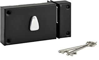 THIRARD - Cerradura Vertical de Sobreponer 6 Gorges con Llave para Puerta de Trastero - Solo Pestillo - Derecha - Eje 45 mm - 75x130 mm - Negro - Caja y Cerradero de Acero Curvado - 2 Llaves Incluidas