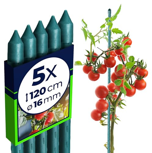 KADAX Supporti in Acciaio Plasticato – 5 x 150cmx16mm, Sostegni per Pomodori, Bastoncini di Supporto per Piante Rampicanti, Pali per Orto e Giardino