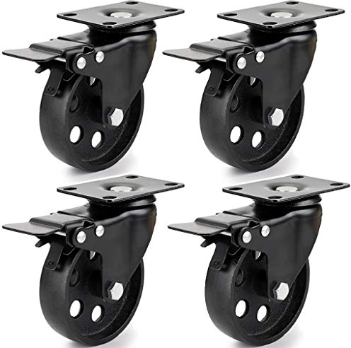 Skelang 4 Pcs Ruedas para muebles, ruedas giratorias de 10 cm, ruedas de servicio pesado de hierro fundido, capacidad de carga de 150 kg por rueda