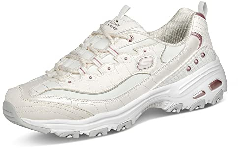 Skechers Zapatillas de Noche D'Lites para Mujer, Blanco Duraleather Ribete Lavanda, 36 EU