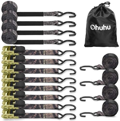 Ratchet Tie Down Strap 8-Pack 15 FT - 500 lbs Load Cap with 1500 lbs Breaking Strength Limit, Ohuhu Ratchet Tie Down Logistic Cargo Straps for Moving Appliances Cargo Motorcycle Lawn Equipment