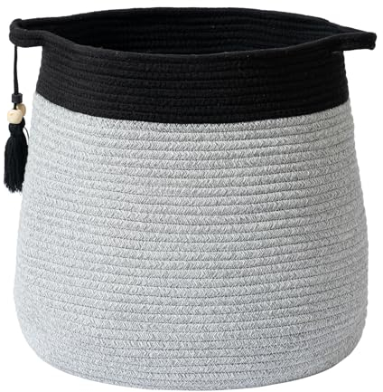 LA JOLIE MUSE Baumwollseilkorb, Geflochtener Aufbewahrungskorb, Wäschekorb groß, 36 * 44 * 38 cm, Baumwolldecken-Organizer, Baby-Kinderzimmer-Behälter, Geschenk für Zuhause Zinngrau