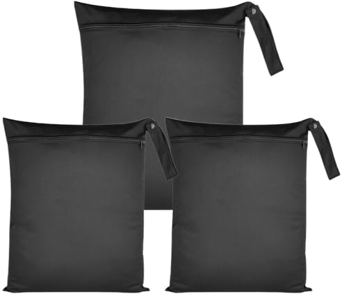 Xmart 3 Pezzi Nero Wet Bag Impermeabile Borsa da Viaggio per Biancheria Sporca Riutilizzabile Sacca Costume Bagnato Sacchetto Panni Sporchi con Cerniera Organizer per Costume da Bagno Spiaggia Gym