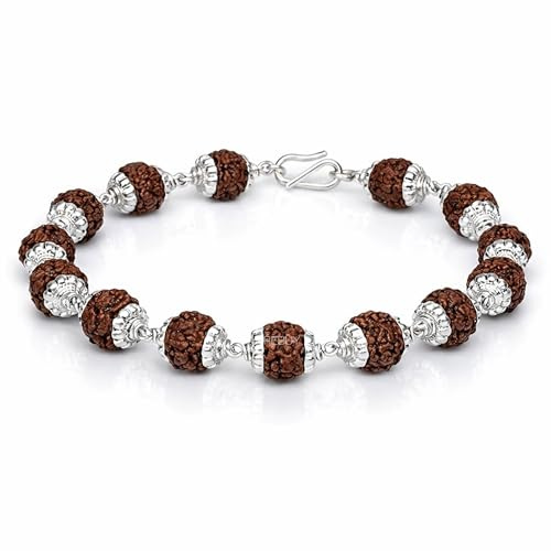 RebuyUK Authentic 5 Mukhi Rudraksha Beads Bracelet with Silver Caps | For Men and Women | Spiritual Growth | Protection | Meditation