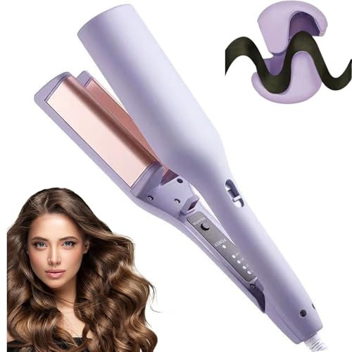 Waver Curling Iron Hair Crimper - Sadodo French Waves Curling Wand, 32MM Ionic Deep Waver Hair Curler Tool with Ceramic 3 Barrel for Women, Anti-Scald, Easy to Use, 1.26 Inch (Purple)