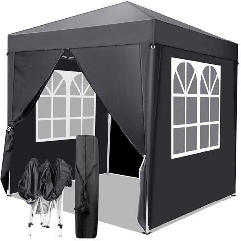 TactFire Pavillon 2x2 m,Faltpavillon,Wasserdicht Stabil Winterfest UV Schutz 50+,420D Oxford,Faltbar Höhenverstellbar,Partyzelt,Gartenzelt,Für Garten Camping,Outdoor,Grau,4 Seitenteilen