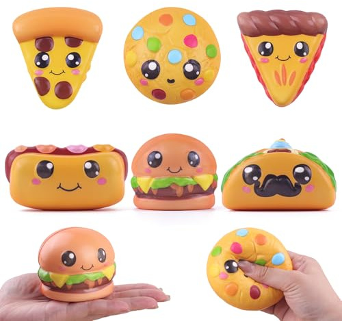 Anboor Lot de 6 jouets à presser pour enfants, adolescents, adultes - À rebondir lentement - Pour biscuits, pizza, hamburger, hotdog