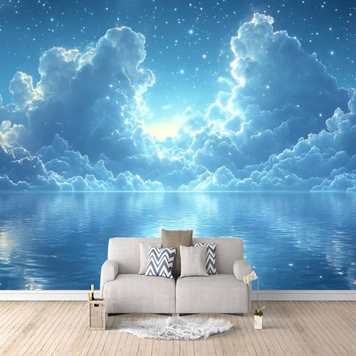 Papel Pintado 3D Lago Cielo Estrellado 300x210 cm Fotomurales Tejido No Tejido, Papel Tapiz Grande Murales Fotográfico Moderno Decoración de Paredes