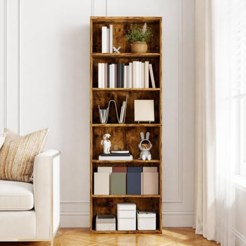 Levede Tall Bookcase 6 Tier Open Storage Shelf for Home Office Living Brown | E1 Particleboard,Living Room Office Bedroom,Open Shelves,Anti Tip Kit,Easy Assembly,Open Storage Shelves,Living Room Use
