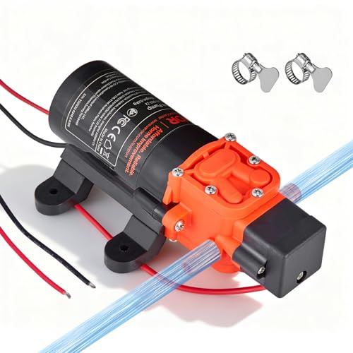VEVOR Bomba de Diafragma, 4,5 L/min, Autocebante, de 2 Cámaras con 2 Abrazaderas, Presión Máxima de 5,5 Bar, Funcionamiento Silencioso, para Autocaravanas, Caravanas, Barcos y Riego de Jardines