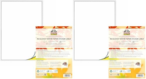 Double Dragon Papel Autoadhesivo Blanco Brillante A4 Imprimible, 50 Hojas, Etiquetas Adhesivas para Impresoras Láser, 1 Etiqueta por Hoja, Ideal para Direcciones, Envíos y Usos Multipropósito