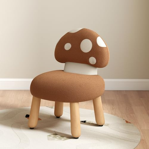 DAYALANE Petite Chaise Enfant avec Dossier en Champignon Tabourets pour Enfant Pieds en Bois Fauteuils Enfants en Chenille pour Chambre d'enfant Salle de Jeux, Marron