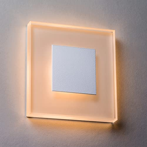 meerkatsysteme 5er SET LED Treppenbeleuchtung Premium SunLED Large 230V 1W Echtes Glas Wandleuchten Treppenlicht mit Unterputzdose Treppen-Stufen-Beleuchtung Wandeinbauleuchte (Warmweiß, Alu: Weiß)